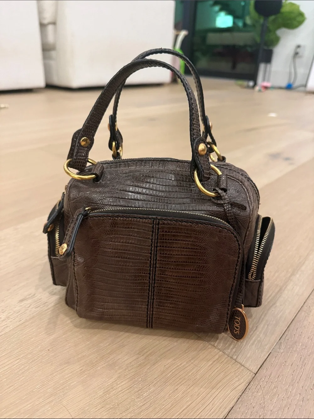 Tod’s genuine lizard skin small too handle bag